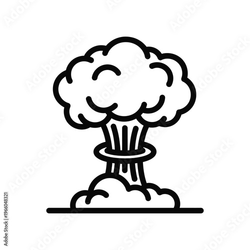 Minimalist Black Line Icon of a Mushroom Cloud Representing a Nuclear Explosion or Powerful Atomic Blast