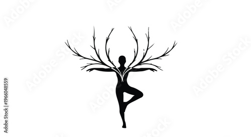 yoga tree pose silhouette woman balance nature
