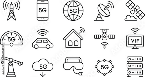 5 g technology set with network signals and devices like phone laptop and car