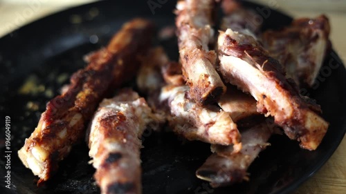 Rib Meat Bones Sitting On Plate