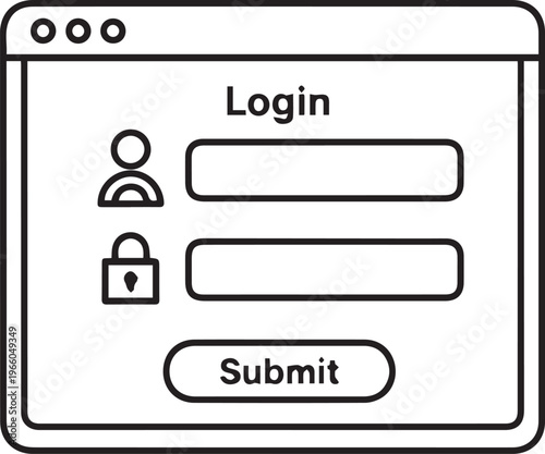 Minimalist Login Form Interface Outline Vector Illustration for UI Design