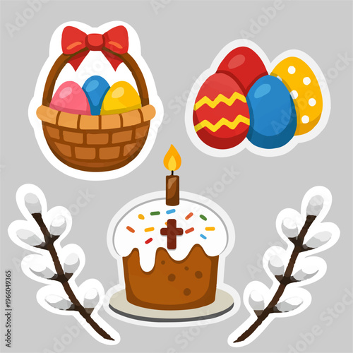 Illustration celebrates   Easter with traditional symbols., eps, set