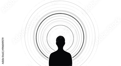 Silhouette of person in concentric circles background