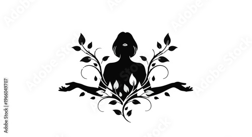 yoga silhouette with leaves and branches