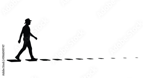 man walking alone on dotted path line