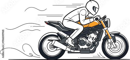 Skilled rider navigating a high speed turn on a sleek motorcycle Vector