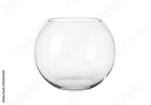 Empty glass fishbowl isolated on transparent background, a transparent sphere vessel for aquatic pets or floral arrangements, showcasing simplicity and clarity