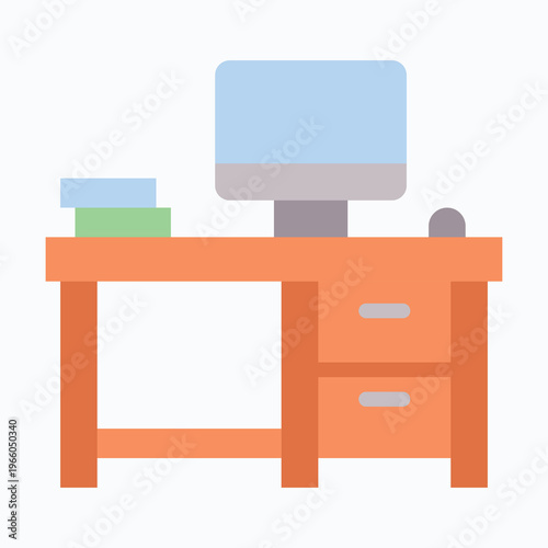 Computer Desk Icon, Flat style vector icon, 