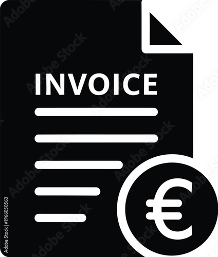 Invoice document icon with euro symbol attached isolated on white background, Vector