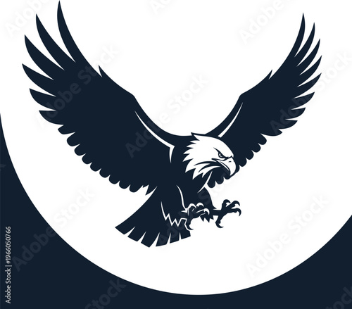 A black and white vector illustration of a majestic bald eagle swooping down with talons out Vector