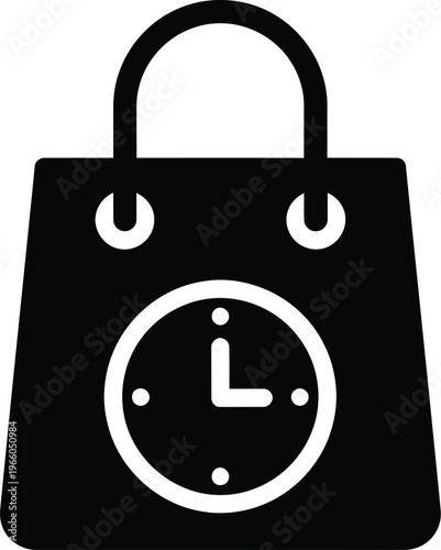 Shopping bag featuring a clock icon inside it for time-sensitive deals isolated on white background, Vector