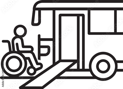 Public transport city bus with ramp for wheelchair accessibility and inclusive urban mobility vector line icon illustration