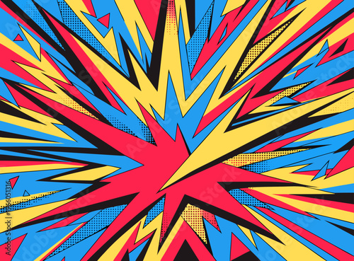 Vibrant Comic Book Explosion Background with Red, Yellow, and Blue