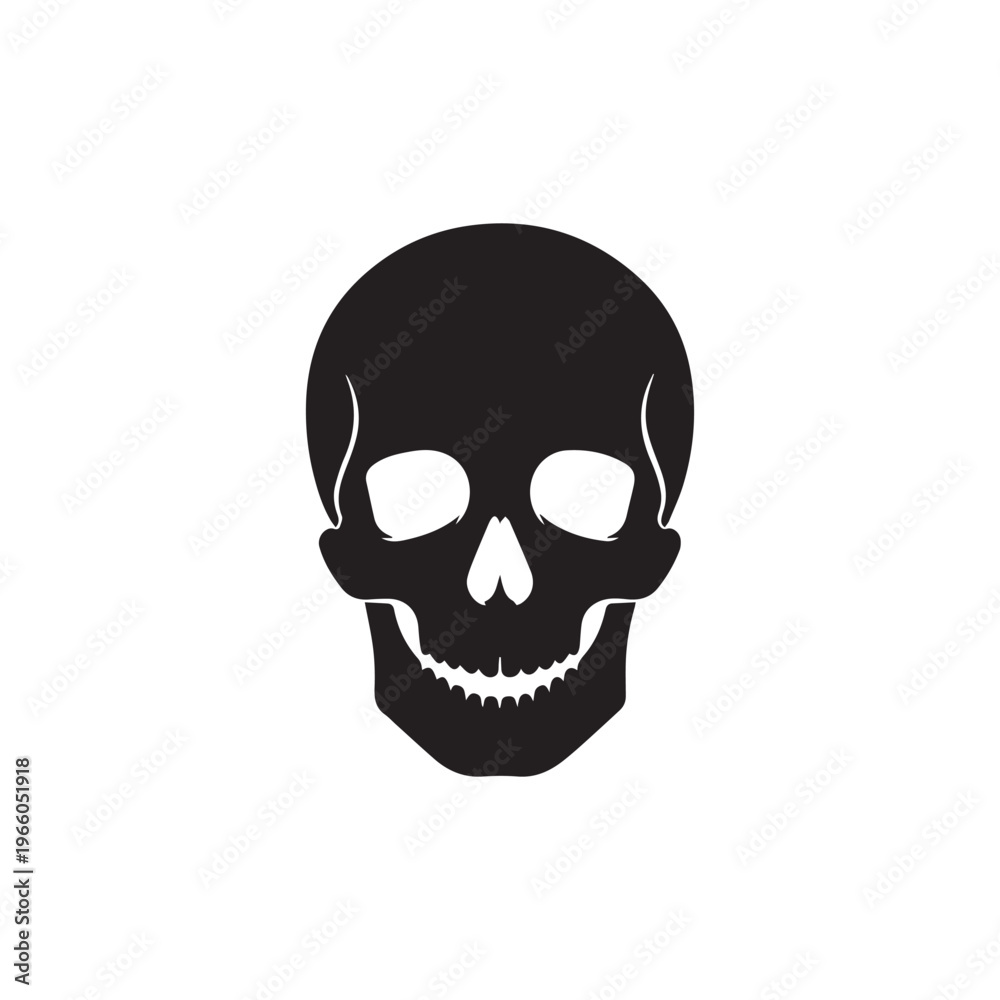 Fototapeta premium Minimalist Black Skull Icon with Hollow Eyes and Smile for Dark Themes