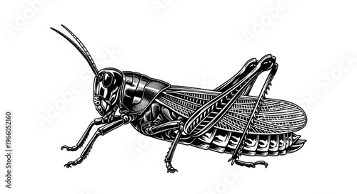 Green grasshopper insect on the ground isolated on a white background showing detailed close up features