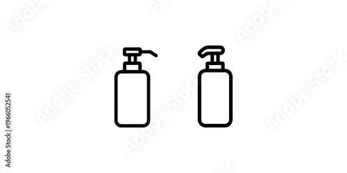 Lotion pump bottle vector icon set. two minimalist linear outline style dispenser symbols isolated on white background for liquids