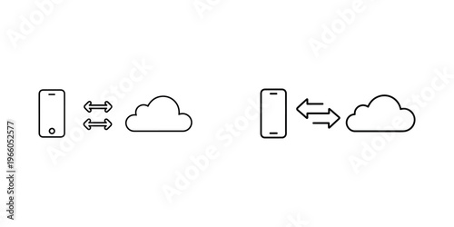 Mobile phone and cloud storage icons representing data transfer synchronization and network connectivity for smartphone backup and online information exchange