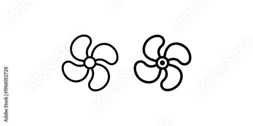 Pair of fan propellers for ventilation and cooling in simple outline style isolated on white background