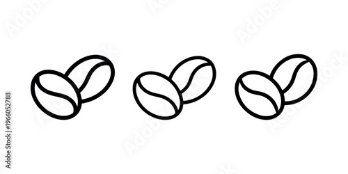 Three coffee beans in simple outline style for food and drink isolated on white background