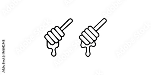 Honey dipper with dripping honey, sweet food icon, illustration of natural sweetener and kitchen utensil, line art design