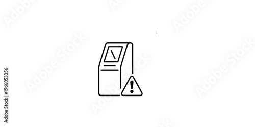 Atm machine with warning sign vector line icon. error symbol in minimal outline style. thin linear design vector illustration for web, app