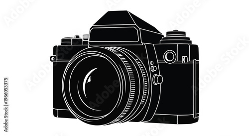 A striking black silhouette of a vintage single lens reflex camera showcasing classic design and photographic artistry silhouette high quality professional