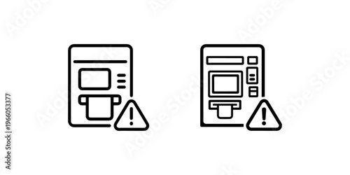 Atm machine with warning sign vector line icon set. error symbol in minimal outline style. thin linear design vector illustration for web, app