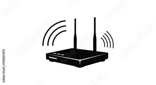 A black silhouette of a wireless router emitting signal waves showcasing modern communication technology silhouette high quality professional detailed elegant stylish