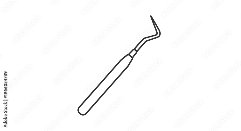 Obraz premium Dental explorer tool, single line drawing, isolated on white background