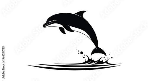 A sleek black dolphin leaps from the ocean creating a splash with a dynamic minimalist silhouette high quality professional detailed modern