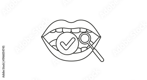 Dental checkup, healthy mouth with checkmark and dental mirror icon