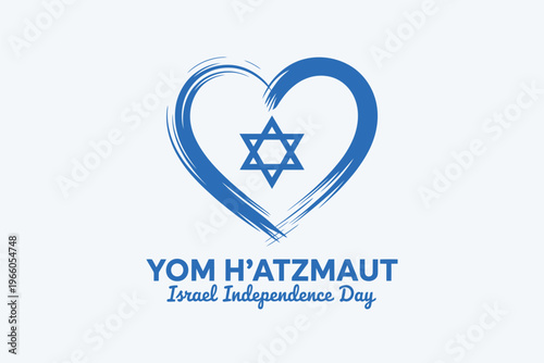 Yom Ha'atzmaut Israel Independence Day Blue Brush Stroke Heart with Star of David Logo for Jewish Cultural Celebration and National Pride