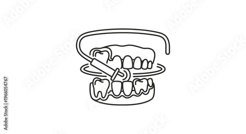Dental Care Icon: Toothbrush Cleaning Dentures and Teeth