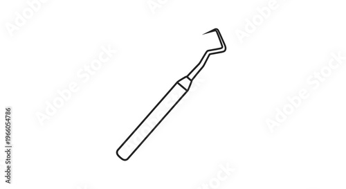 Dental explorer tool, simple line art icon, isolated on white background, medical equipment