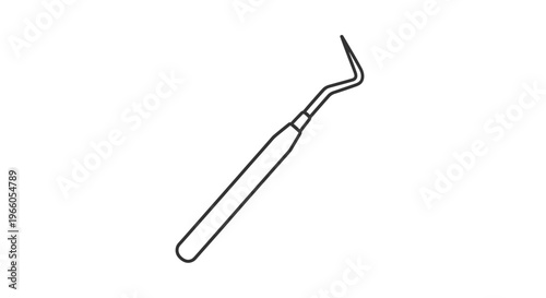 Dental explorer tool, single line drawing, isolated on white background