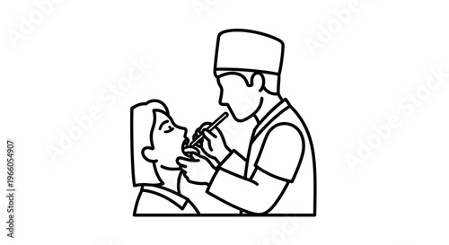 Dentist examining patient's teeth with dental tool, medical checkup icon