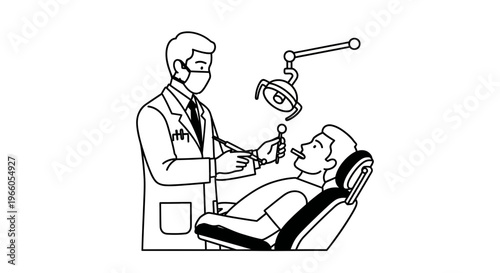 Dentist examining patient's teeth with tools in a dental chair under a lamp