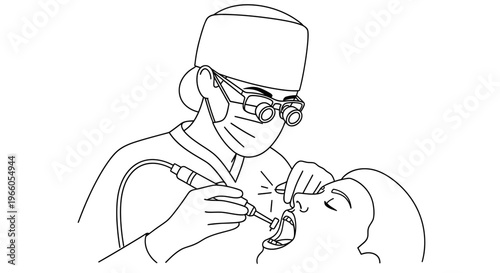 Dentist performing dental treatment on a patient with a dental drill