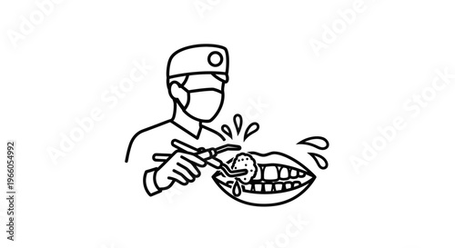 Dentist Performing Dental Procedure on Open Mouth Illustration