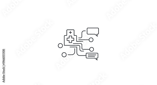 Digital Health Communication Icon: Medical Tech, Data, and Chat