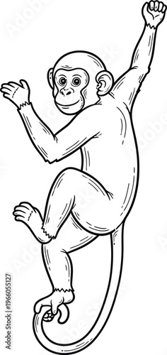 A playful monkey standing on its hind legs with an arm raised cheerfully Vector