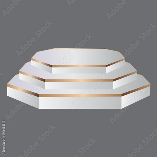hexagonal podium or product stand in white and gold