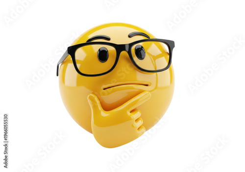 3d emoji with glasses thinking isolated on transparent background
