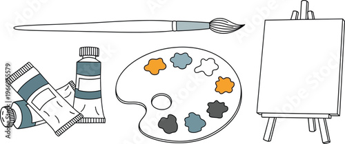 Illustration of basic painting tools and supplies arranged neatly for an art project Vector