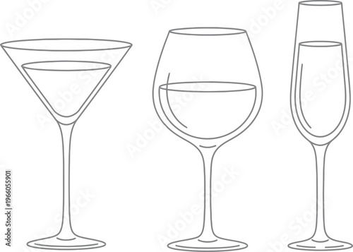 Three classic glassware designs for serving different types of beverages elegantly Vector