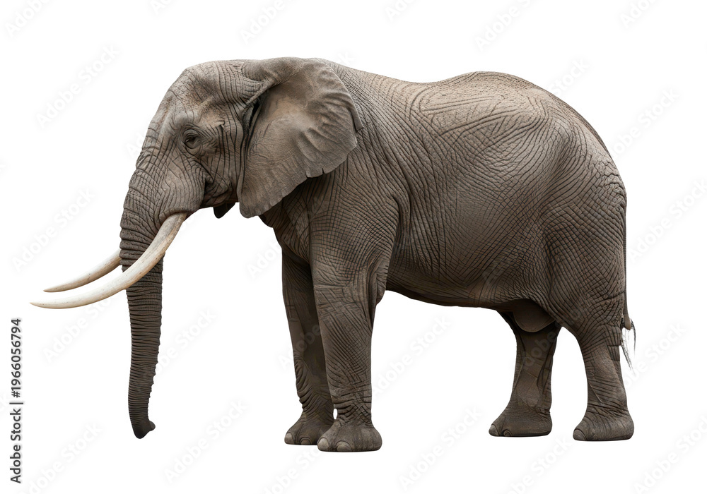 Obraz premium African elephant standing in profile isolated on transparent background