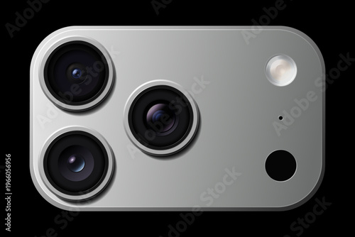 Realistic high detailed modern smartphone photo camera isolated on black background. Vector illustration