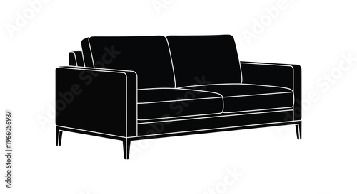 A stark black silhouette of a modern rectangular sofa with clean lines and minimal detail silhouette high quality professional detailed modern