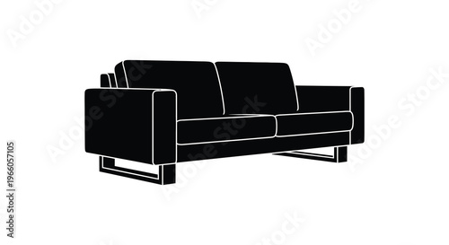 A minimalist modern sofa is depicted in stark black against a white background creating a bold silhouette high quality professional detailed