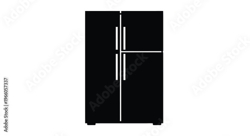 Simple black and white illustration of a modern refrigerator appliance